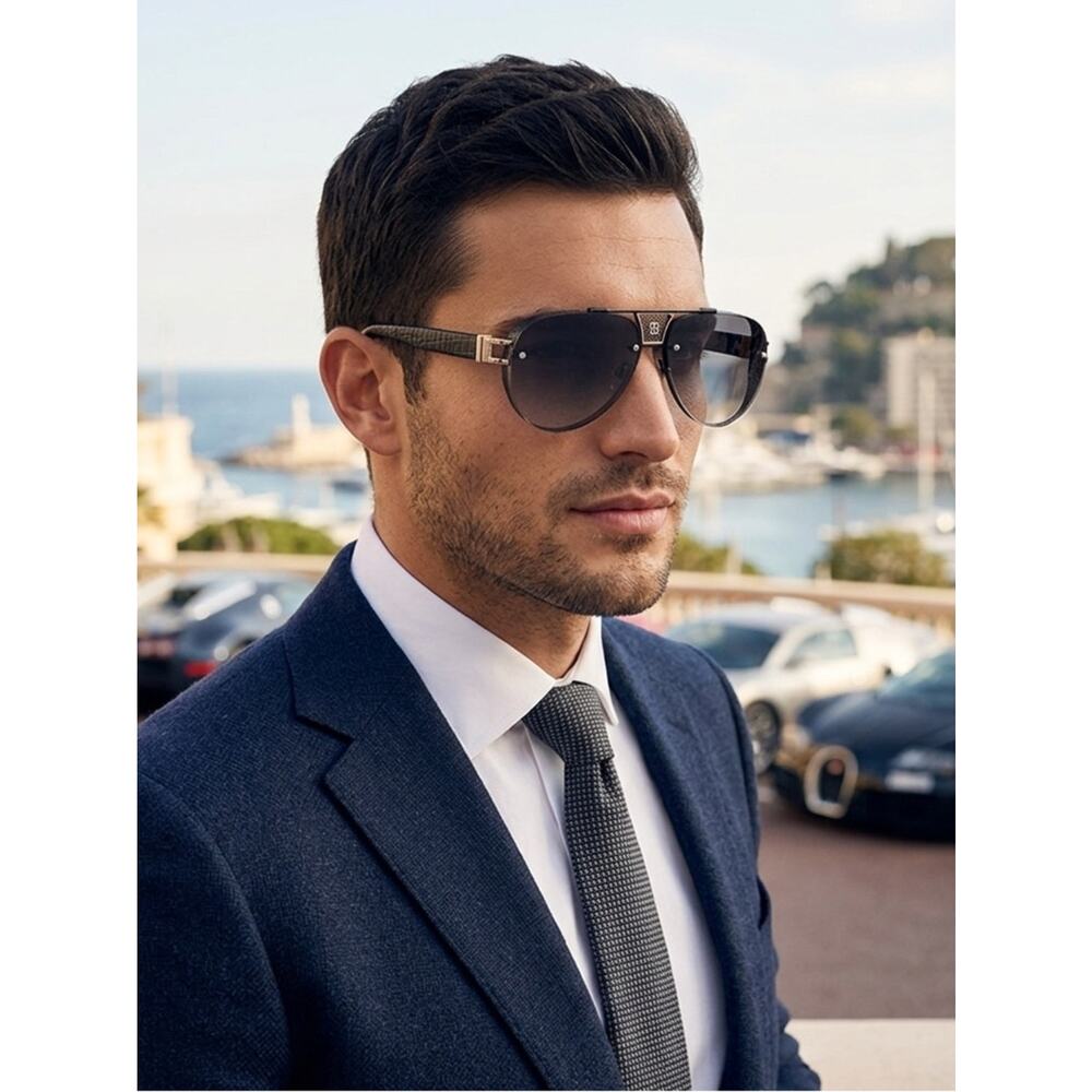 New BUGATTI 05 BK Black Men's Aviator Luxury Sunglasses Authentic